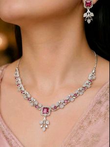Elegant Ruby & Diamond Necklace Set