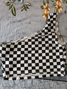 Checkered One Shoulder Crop Top