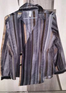 Striped Wrap Blouse with Button Detail