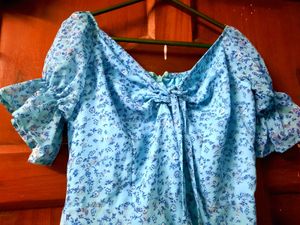 Blue Floral Puff Sleeve Dress