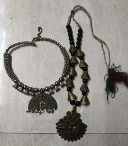 Oxidised Silver & Black Necklace Set
