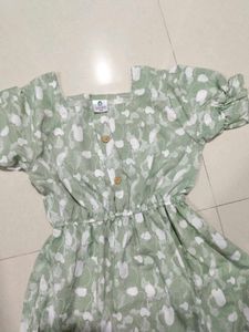 Green Floral Print Tiered Midi Dress