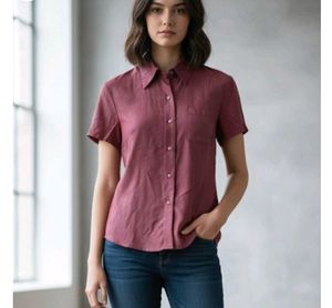 Vintage Maroon Short Sleeve Button-Up