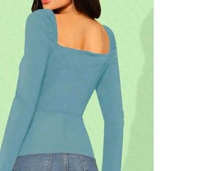 Stylish Blue Long Sleeve Top s size