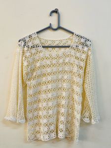Cream Crochet Long Sleeve Top