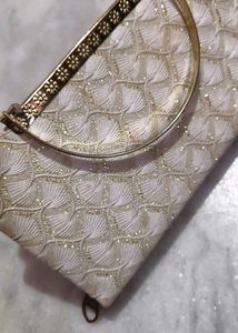 Elegant Clutch Handbag with Gold Handle