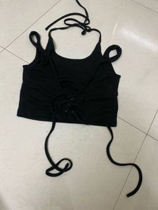 Black Lace-Up Halter Crop Top