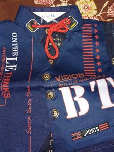 Boys navy blue jeans shirt set