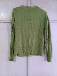 Lime Green Ribbed Button-Up Cardigan
