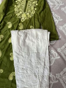 Embroidered Green Cotton Kurta