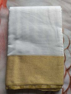 Elegant White Saree with Gold Border