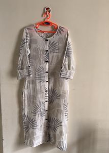 JANASYA White &amp; Grey Kurta(without pants)| Size XS