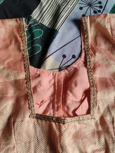 Elegant Peach Blouse with Golden Border