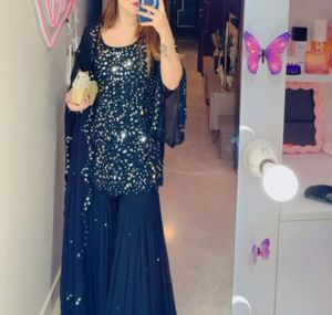 Black Embellished mirror work suit (check details)