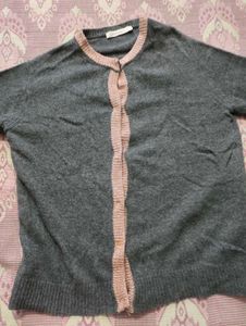 Chic Grey Cardigan with Pink Trim