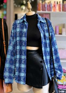 Blue Plaid Textured Jacket