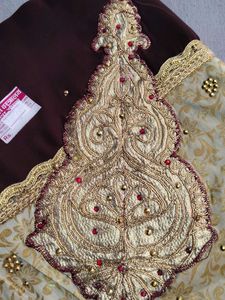 Embroidered Brown &amp; Gold Saree