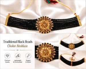 🖤 Traditional Black Beads Choker Necklace | Elega