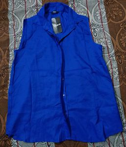 Shein Blue Sleeveless Collared Shirt