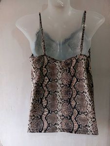 Snake Print Lace Trim Cami Top