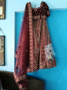 Exquisite Maroon Velvet Lehenga Choli with dupatta