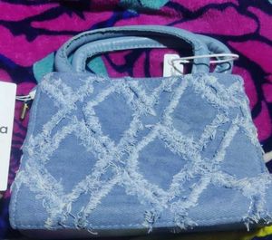Denim Fringed Mini Top Handle Bag