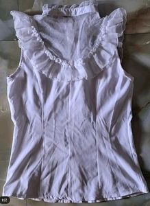 Ruffled Neck Sleeveless Top