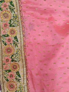 Beautiful Coral Pink Embroidered Saree