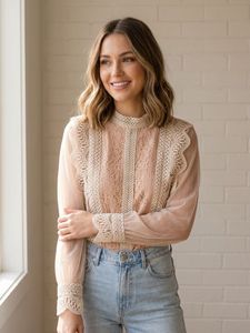 Chic Lace Detail Sheer Sleeve Top