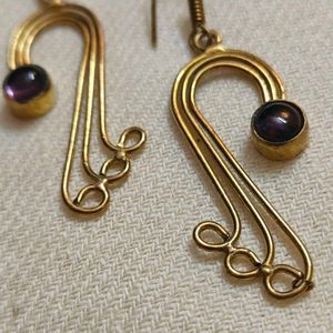 Amythest Gold Tone Dangle Earrings