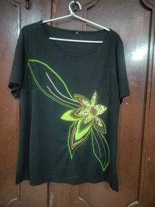 Stylish Black T-Shirt with Floral Embroidery