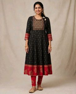 Black Golden Printed Anarkali Kurta