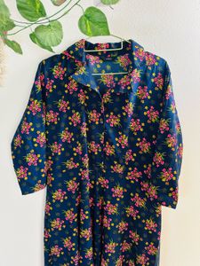Navy blue Floral Print Maxi Dress
