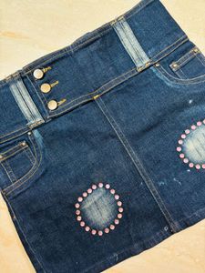 Denim Skirt with Pink Embellishments🎀🌸