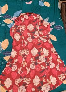 Red floral A‑line dress with straight