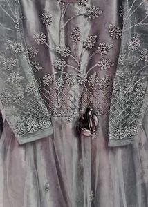 Elegant Smoky Grey Embroidered Party Wear Gown