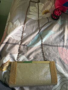 Sparkling Gold Clutch Bag with Chain