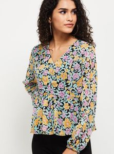 Floral Print V-Neck Peplum Top