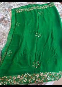 Green Gottapatti with embroidery work saree