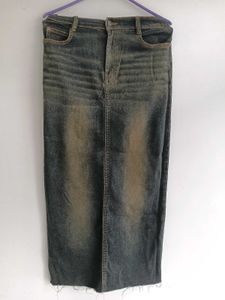 Vintage Wash Denim Maxi Skirt