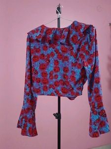 Chic Floral Print Ruched Crop Top