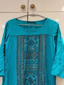 Teal Blue Embroidered Kurta