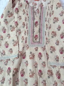 Elegant Beige Floral Cotton Kurta