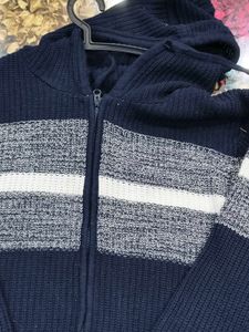 Men's Blue Striped Knit Hoodie