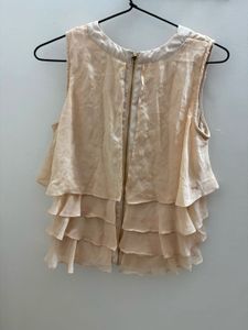 Cream Lace-Up Tiered Sleeveless Top