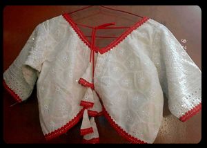 (New)Designer White Blouse with Red Trim