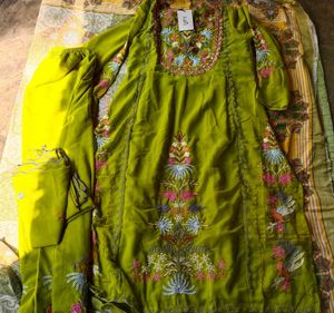 Vibrant Embroidered Kurta Set with Dupatta