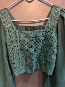 Crochet Detail Balloon Sleeve Top