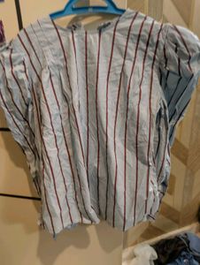 Light Blue Striped Puff Sleeve Top