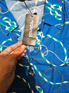 Blue Abstract Print Boxy Shirt